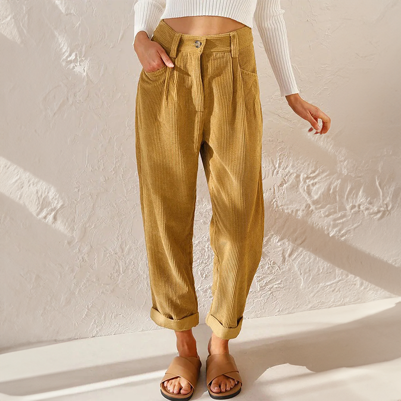 Women's High-Waist Corduroy Pants with Vintage-Inspired Fit