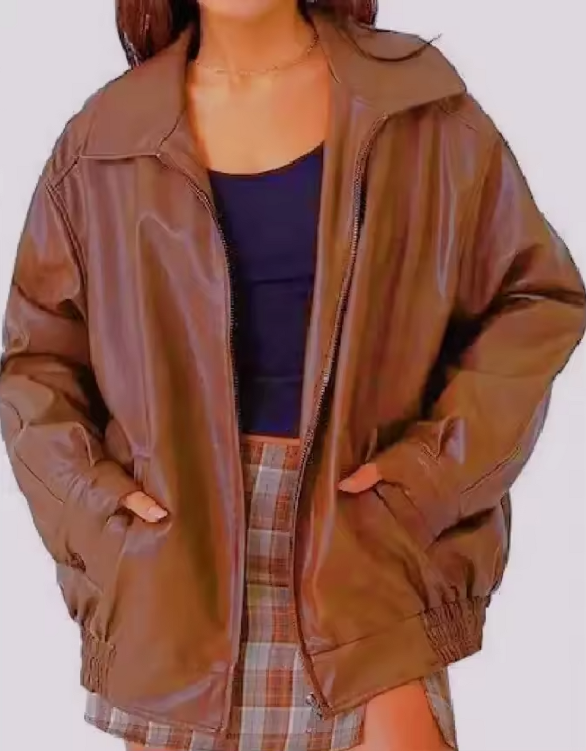 Women's Relaxed-Fit PU Leather Jacket for Casual Wear