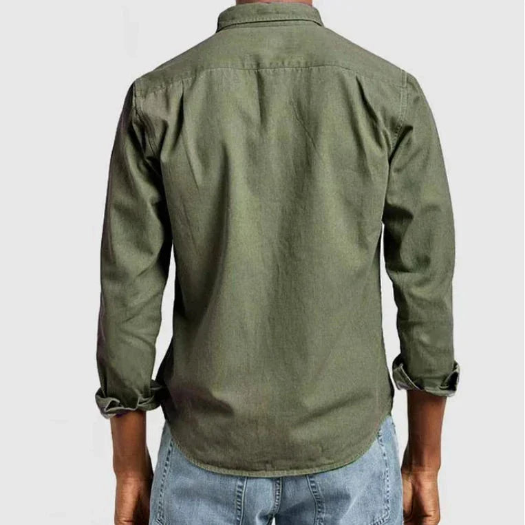 Men's Tailored-Fit Cotton Shirt with Notched Collar and Button Placket