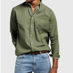 Men's Tailored-Fit Cotton Shirt with Notched Collar and Button Placket