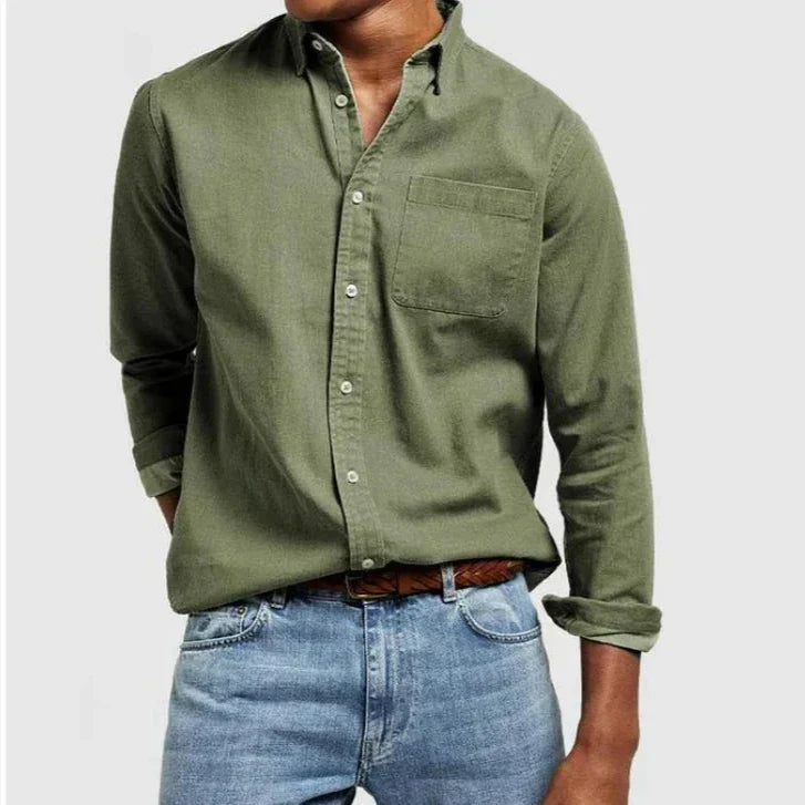 Men's Tailored-Fit Cotton Shirt with Notched Collar and Button Placket