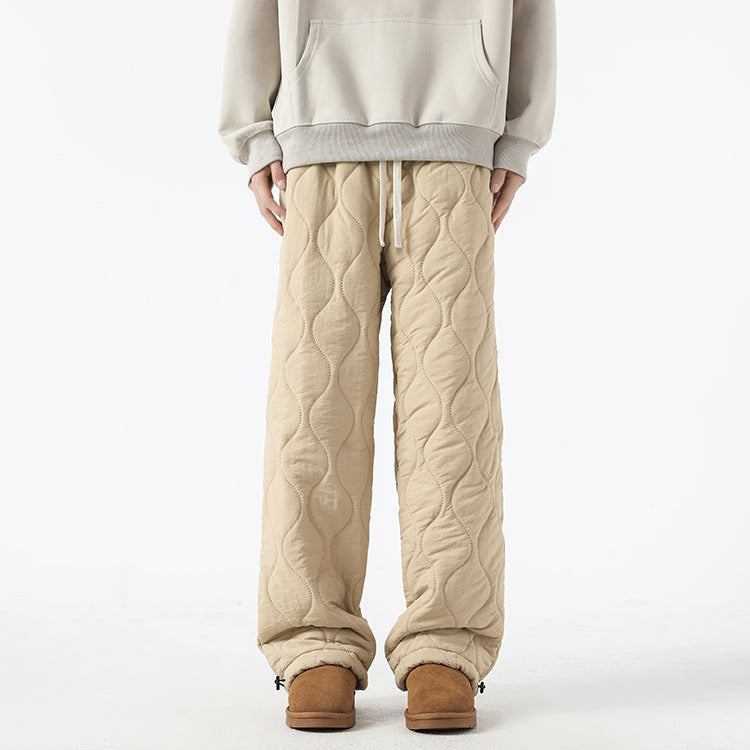 Women's Fleece-Lined Quilted Wide-Leg Pants with Elastic Waistband