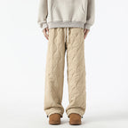 Women's Fleece-Lined Quilted Wide-Leg Pants with Elastic Waistband