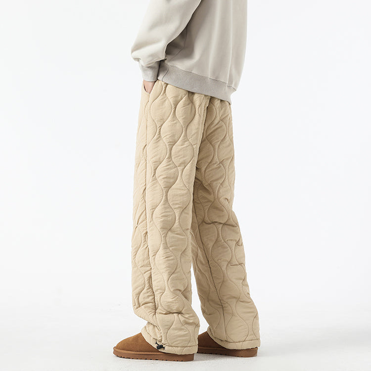 Women's Fleece-Lined Quilted Wide-Leg Pants with Elastic Waistband