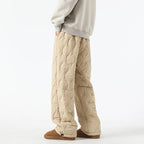 Women's Fleece-Lined Quilted Wide-Leg Pants with Elastic Waistband