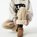 Women's Fleece-Lined Quilted Wide-Leg Pants with Elastic Waistband