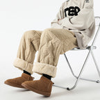 Women's Fleece-Lined Quilted Wide-Leg Pants with Elastic Waistband