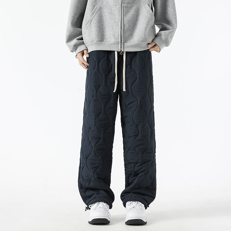 Women's Fleece-Lined Quilted Wide-Leg Pants with Elastic Waistband