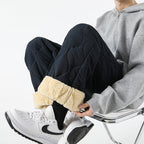 Women's Fleece-Lined Quilted Wide-Leg Pants with Elastic Waistband