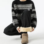 Women's Fleece-Lined Quilted Wide-Leg Pants with Elastic Waistband