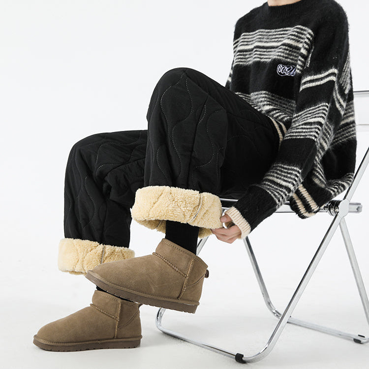 Women's Fleece-Lined Quilted Wide-Leg Pants with Elastic Waistband