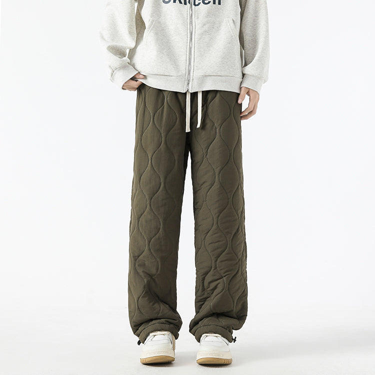 Women's Fleece-Lined Quilted Wide-Leg Pants with Elastic Waistband