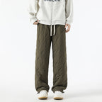 Women's Fleece-Lined Quilted Wide-Leg Pants with Elastic Waistband
