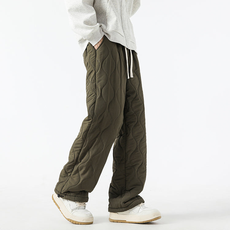 Women's Fleece-Lined Quilted Wide-Leg Pants with Elastic Waistband