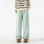 Women's Fleece-Lined Quilted Wide-Leg Pants with Elastic Waistband