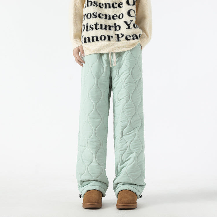 Women's Fleece-Lined Quilted Wide-Leg Pants with Elastic Waistband