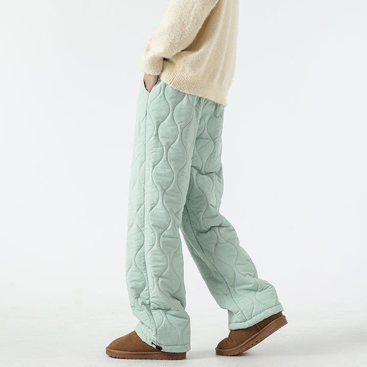 Women's Fleece-Lined Quilted Wide-Leg Pants with Elastic Waistband
