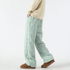 Women's Fleece-Lined Quilted Wide-Leg Pants with Elastic Waistband