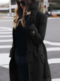 Women's Single-Breasted Long Coat with Turn-Down Collar