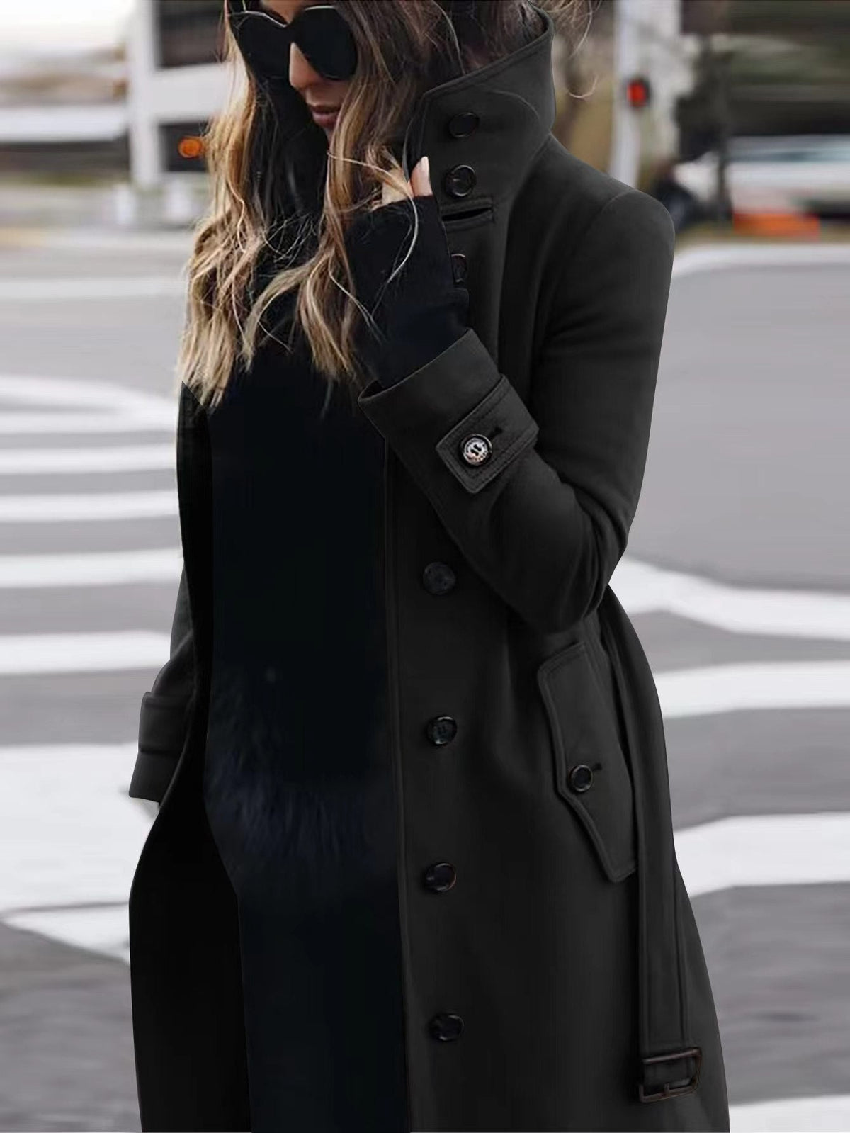 Women's Single-Breasted Long Coat with Turn-Down Collar