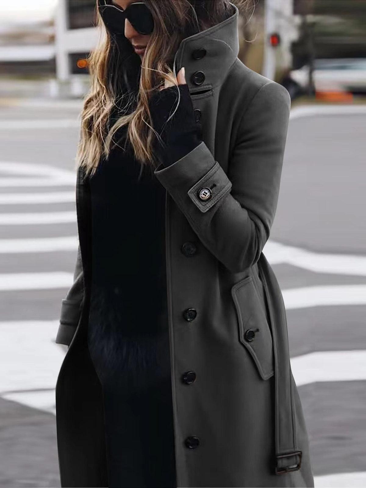 Women's Single-Breasted Long Coat with Turn-Down Collar