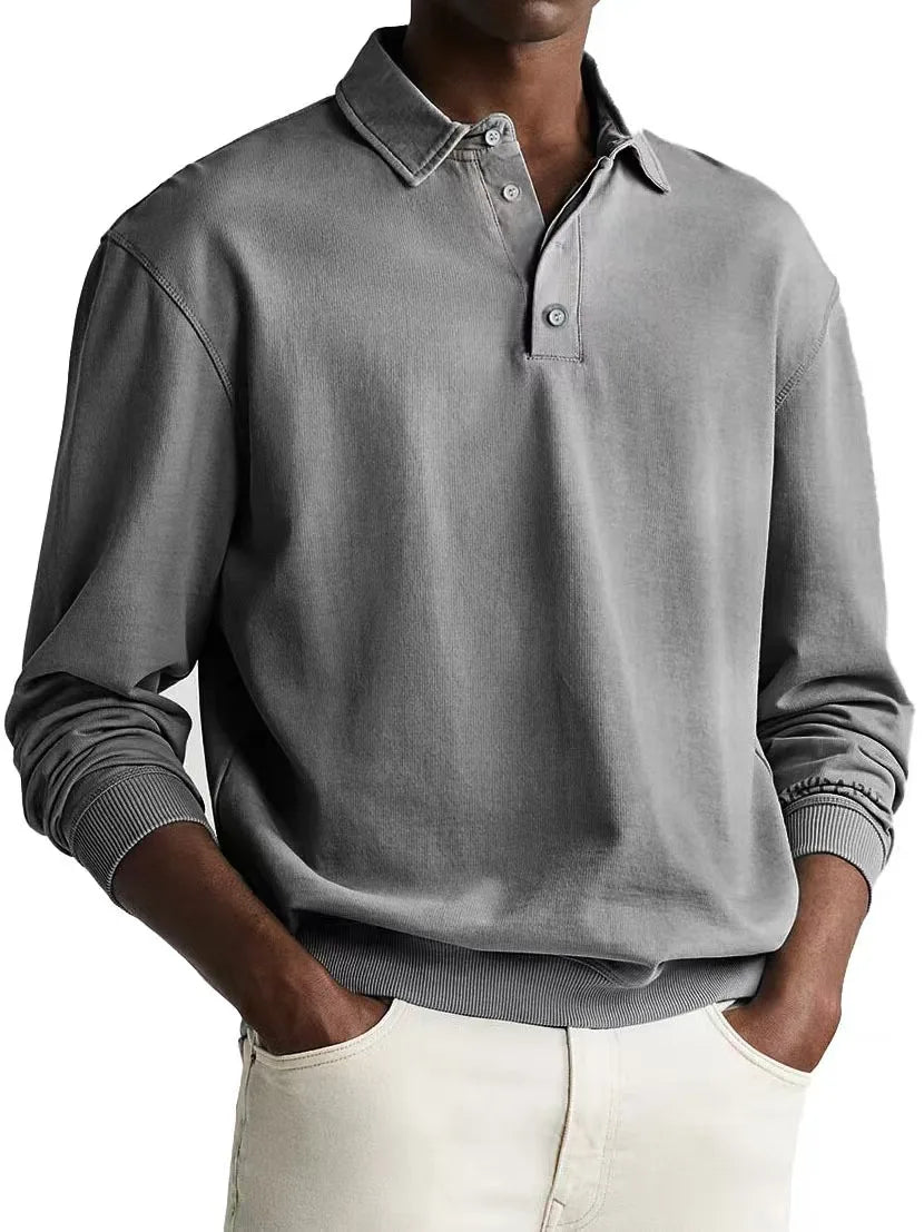 Men's Relaxed-Fit Washed Cotton Polo with Button Placket