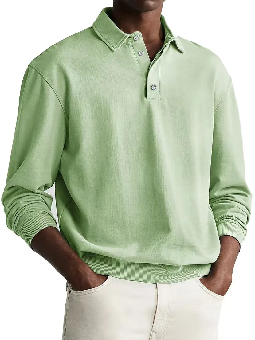 Men's Relaxed-Fit Washed Cotton Polo with Button Placket