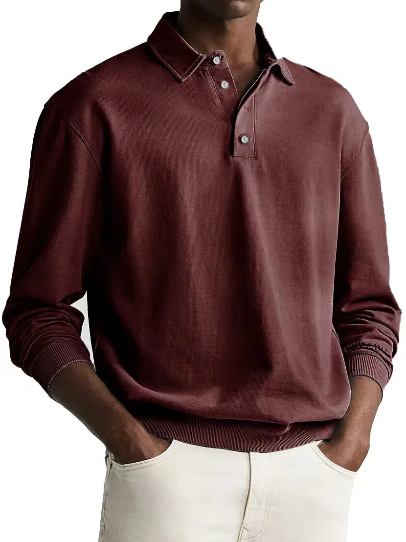 Men's Relaxed-Fit Washed Cotton Polo with Button Placket