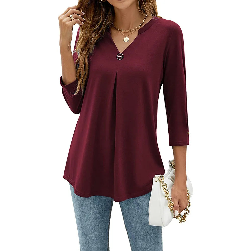 Women's V-Neck Relaxed Fit Top in Lightweight Polyester