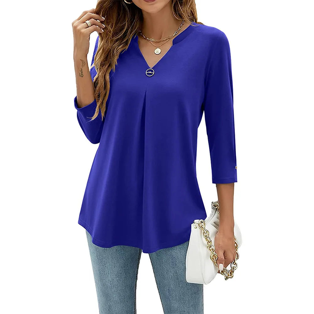 Women's V-Neck Relaxed Fit Top in Lightweight Polyester