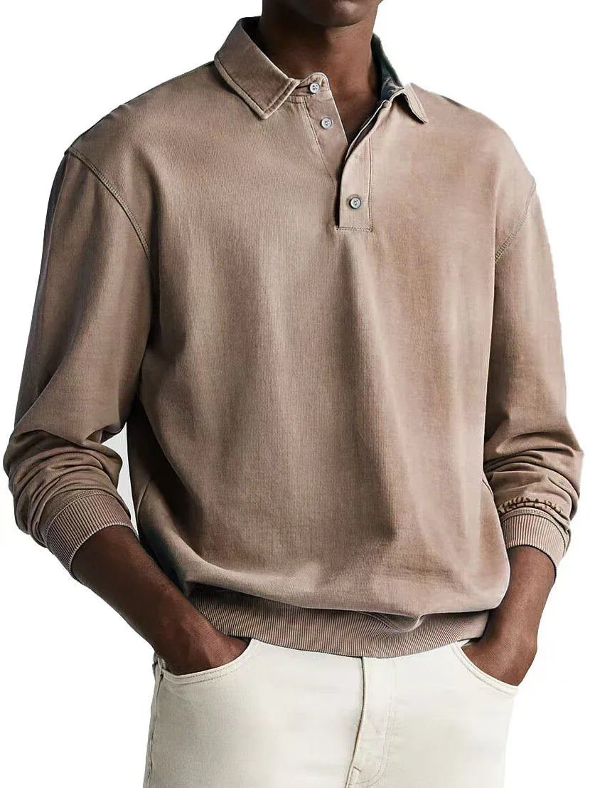 Men's Relaxed-Fit Washed Cotton Polo with Button Placket