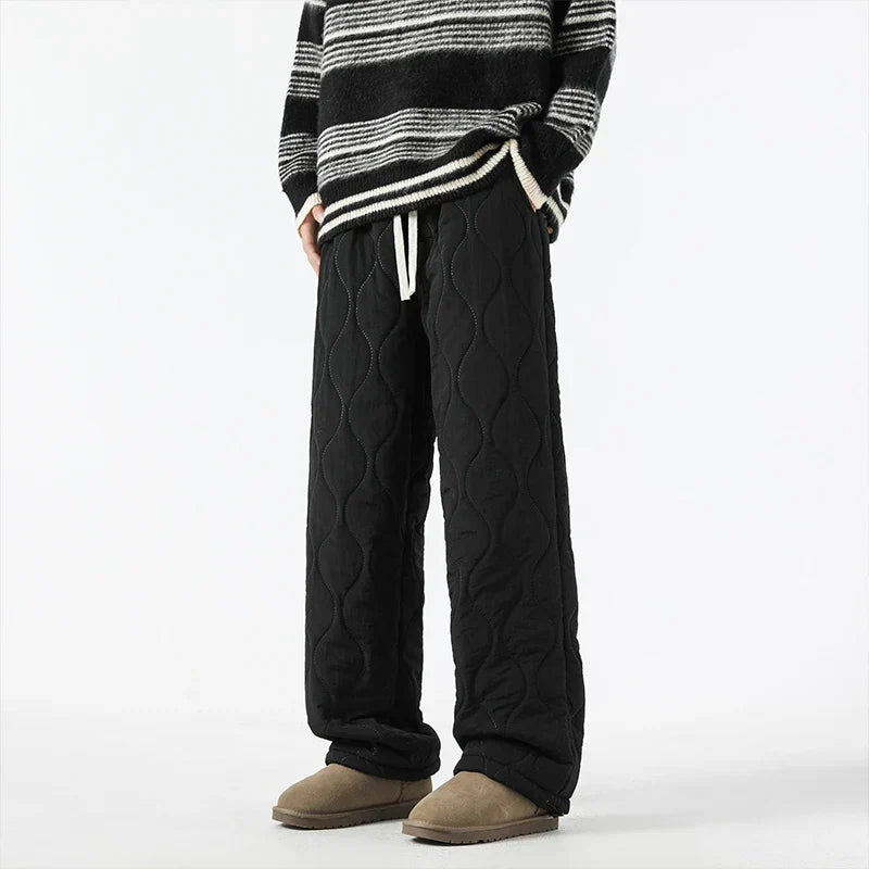 Women's Fleece-Lined Quilted Wide-Leg Pants with Elastic Waistband