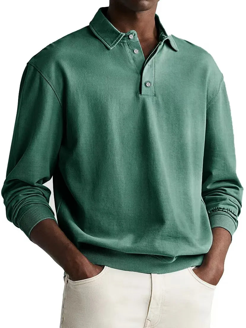 Men's Relaxed-Fit Washed Cotton Polo with Button Placket