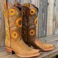 Women's Leather Bohemian Boots with Sunflower Pattern