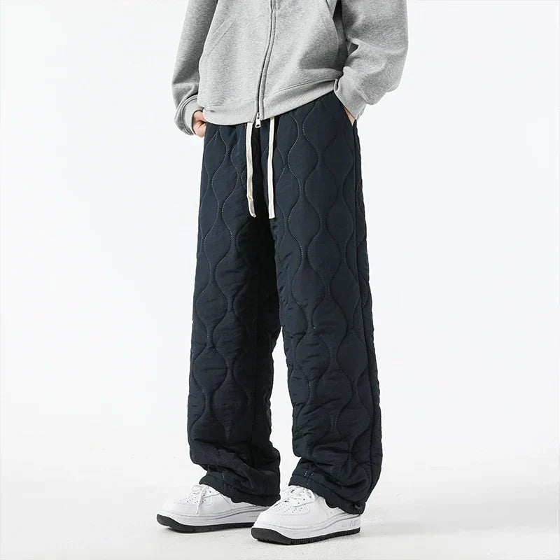 Women's Fleece-Lined Quilted Wide-Leg Pants with Elastic Waistband