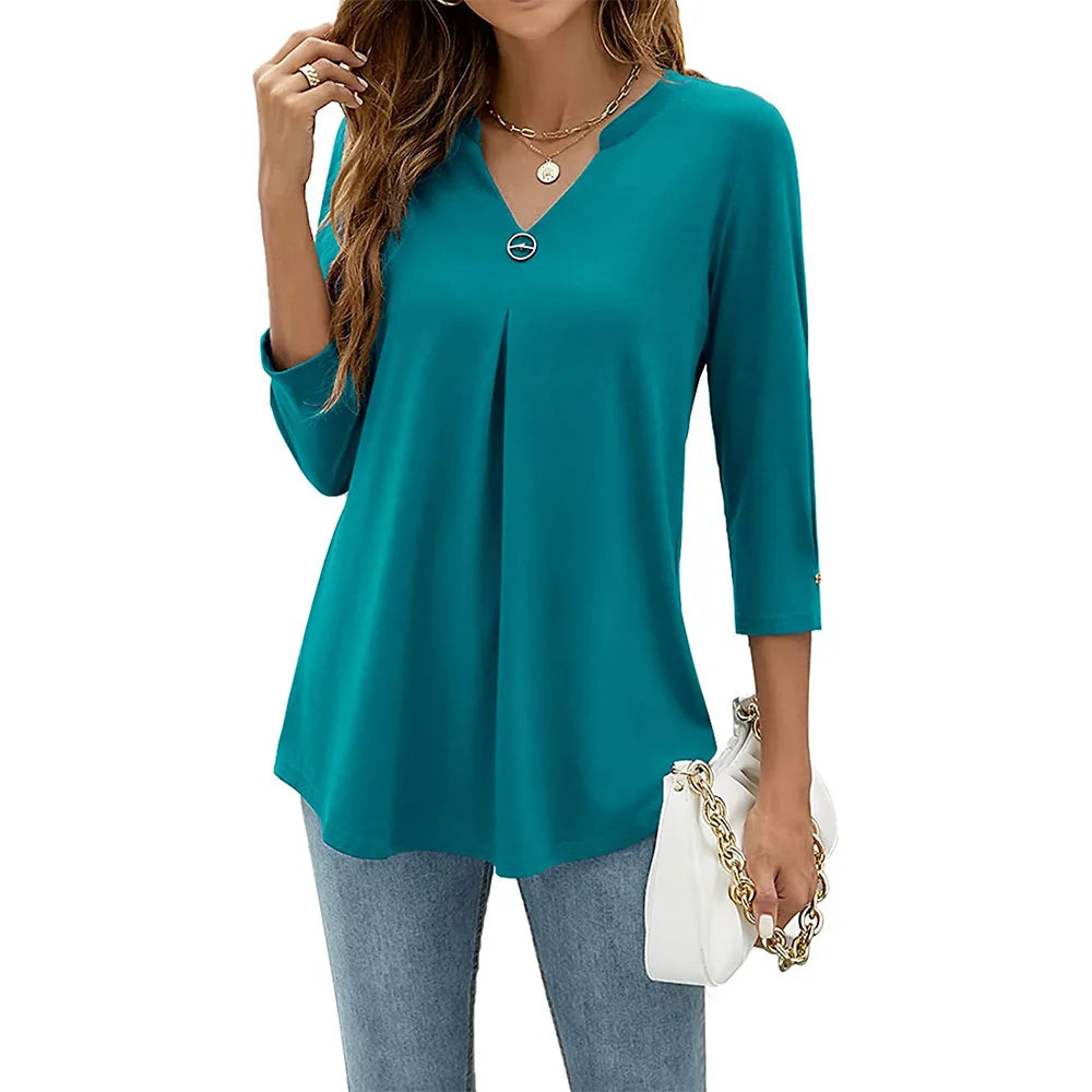 Women's V-Neck Relaxed Fit Top in Lightweight Polyester
