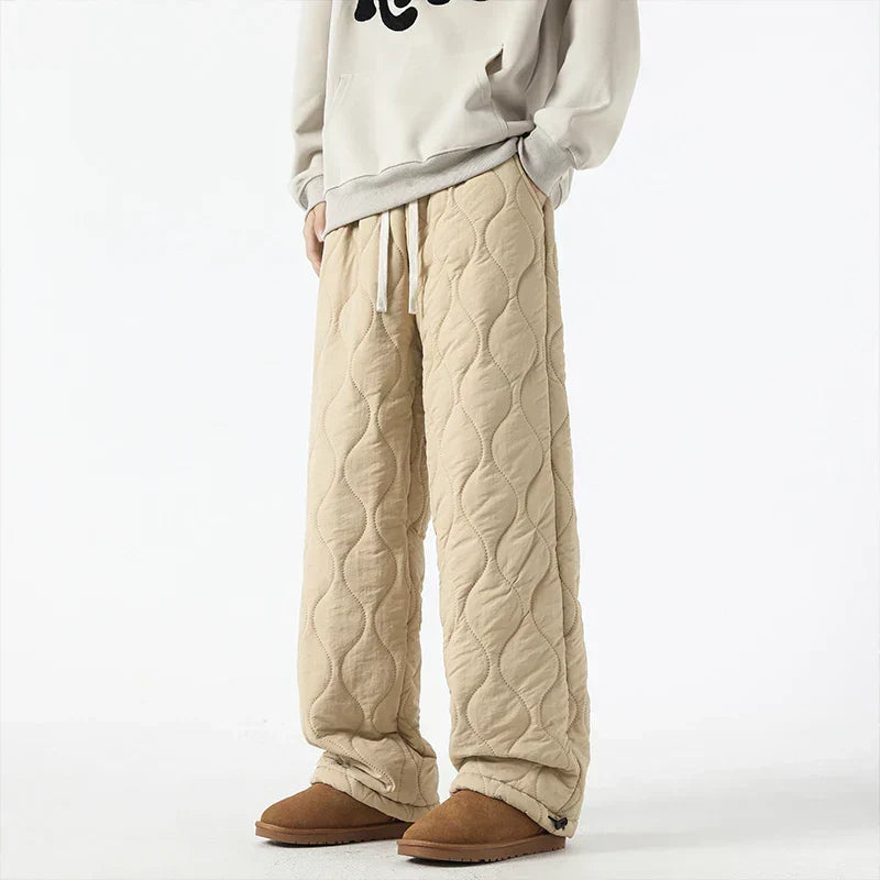 Women's Fleece-Lined Quilted Wide-Leg Pants with Elastic Waistband