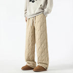 Women's Fleece-Lined Quilted Wide-Leg Pants with Elastic Waistband