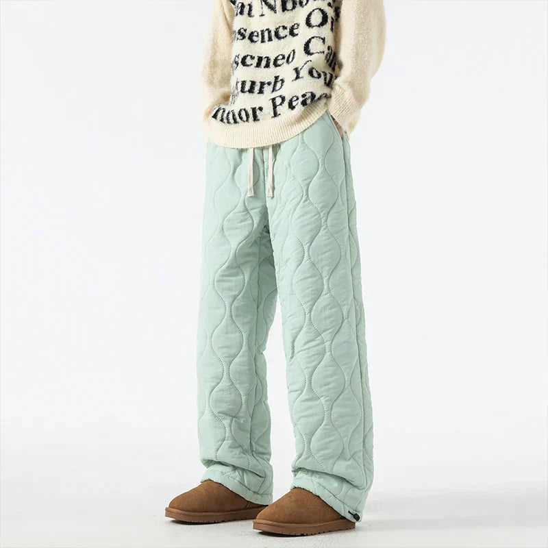 Women's Fleece-Lined Quilted Wide-Leg Pants with Elastic Waistband