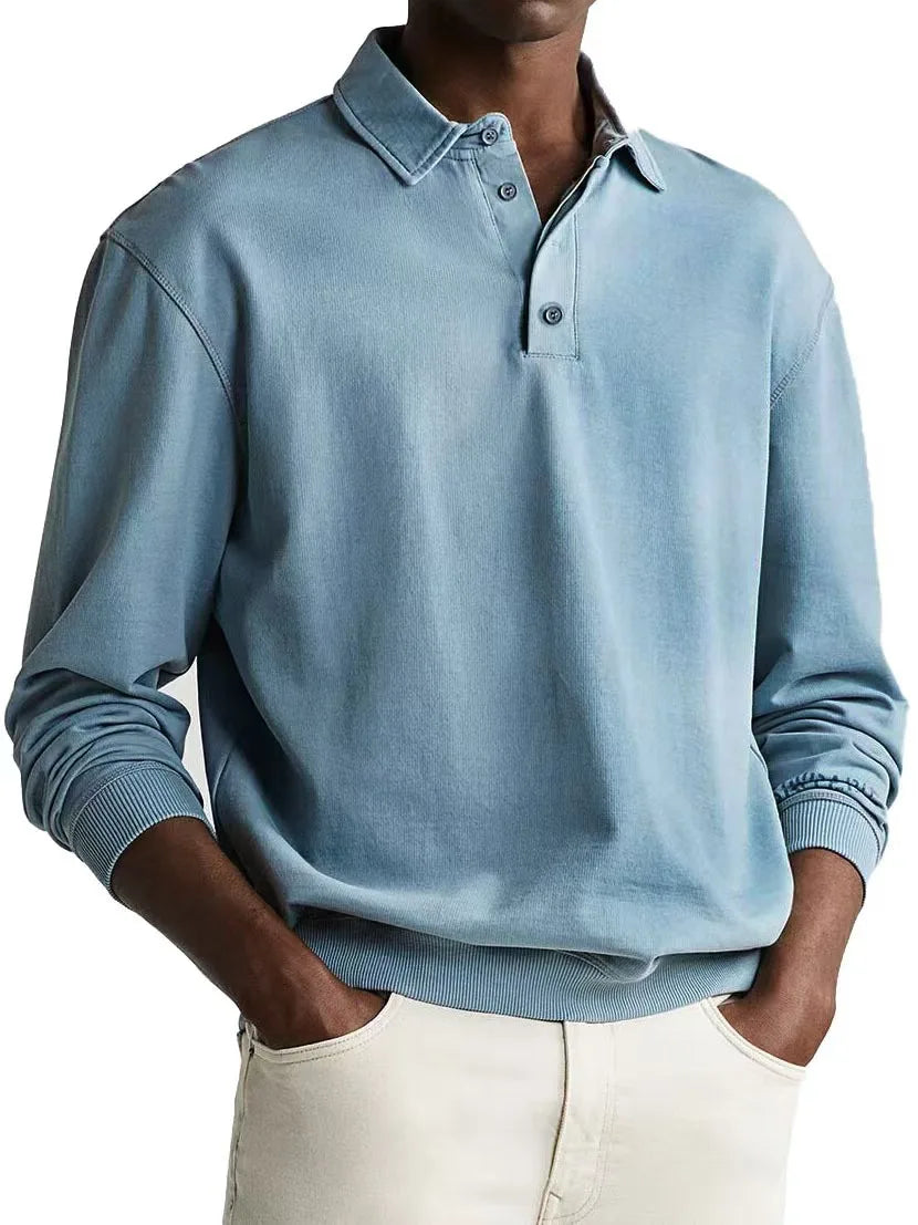Men's Relaxed-Fit Washed Cotton Polo with Button Placket