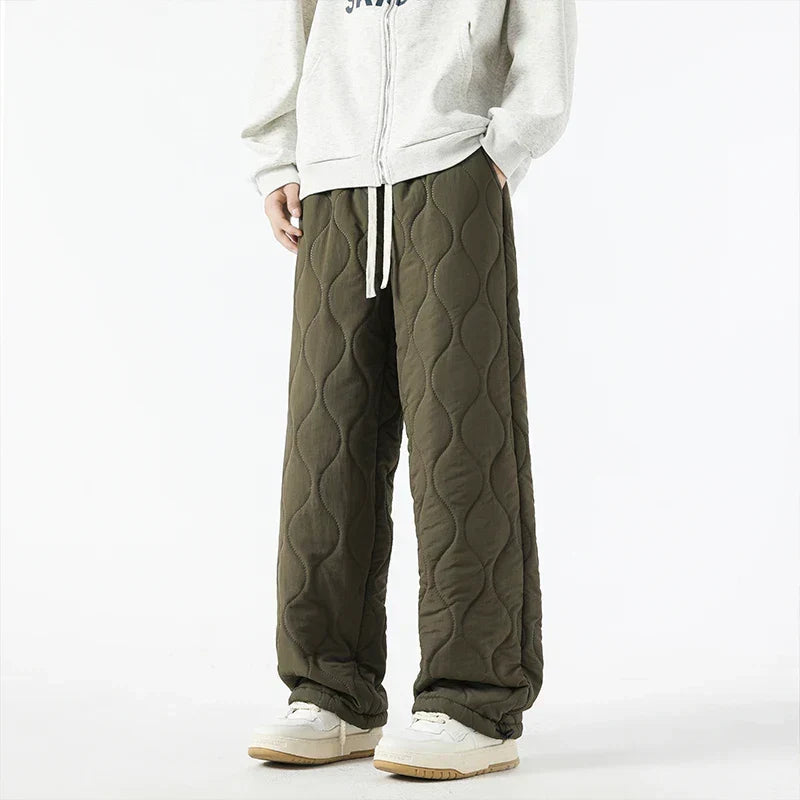 Women's Fleece-Lined Quilted Wide-Leg Pants with Elastic Waistband