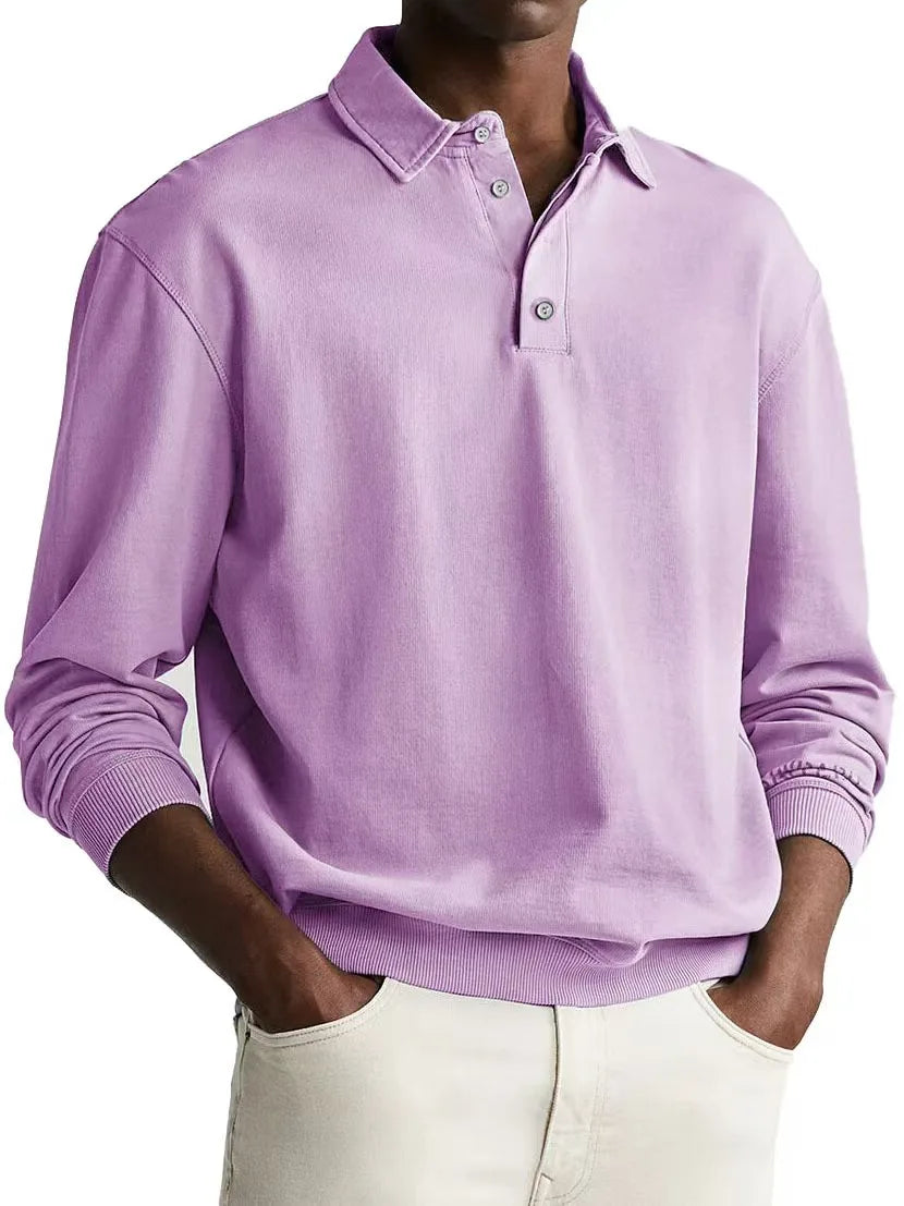 Men's Relaxed-Fit Washed Cotton Polo with Button Placket