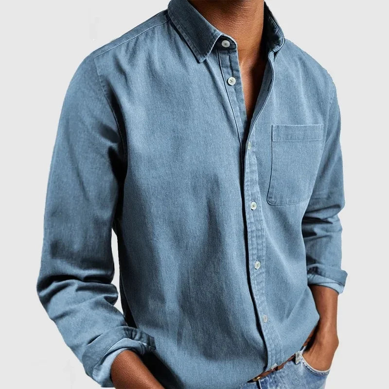 Men's Tailored-Fit Cotton Shirt with Notched Collar and Button Placket