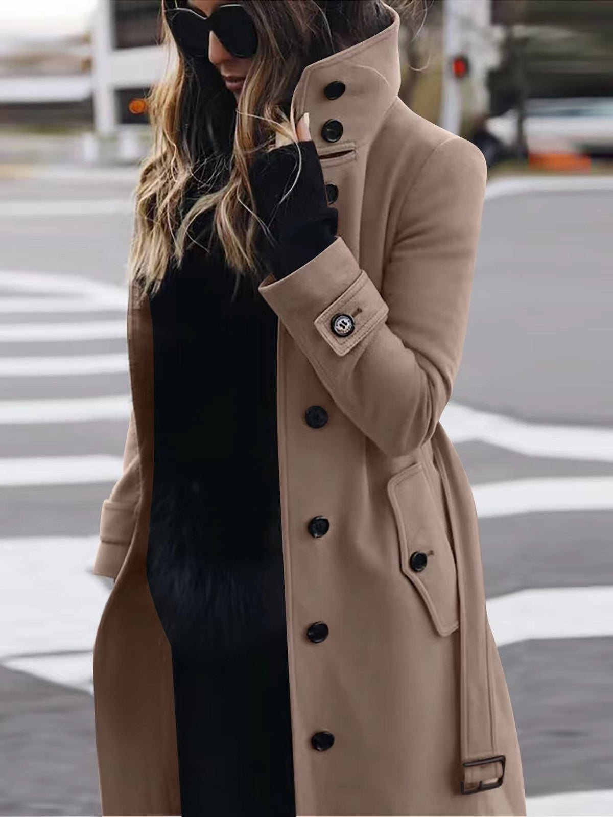 Women's Single-Breasted Long Coat with Turn-Down Collar