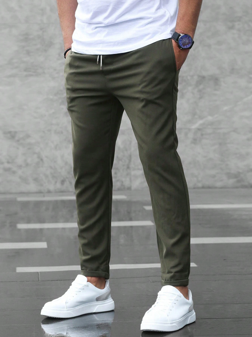 Men's Relaxed-Fit Stretch Pants with Drawstring Elastic Waist