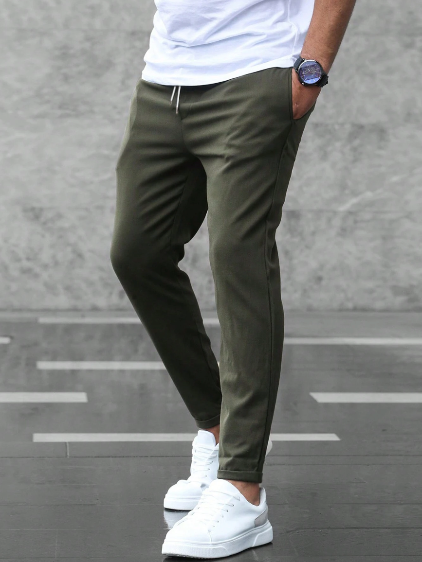Men's Relaxed-Fit Stretch Pants with Drawstring Elastic Waist