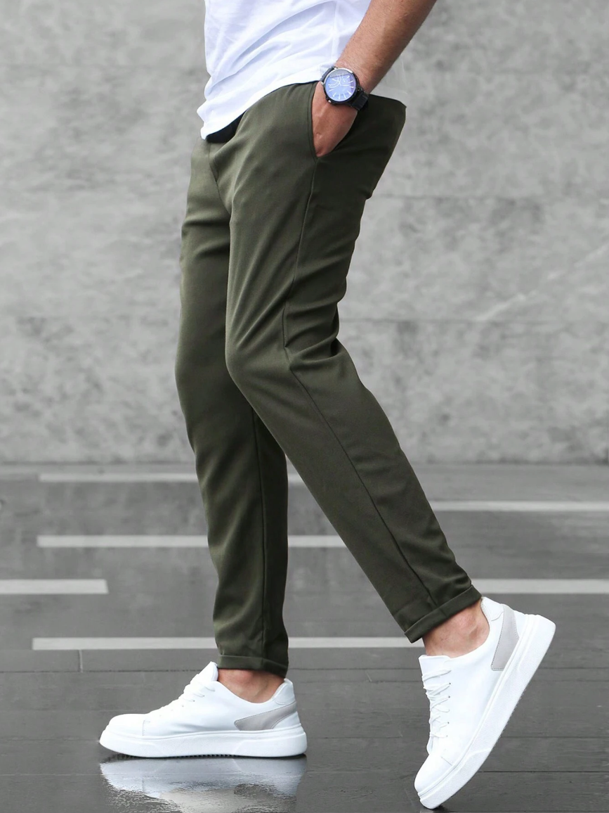 Men's Relaxed-Fit Stretch Pants with Drawstring Elastic Waist