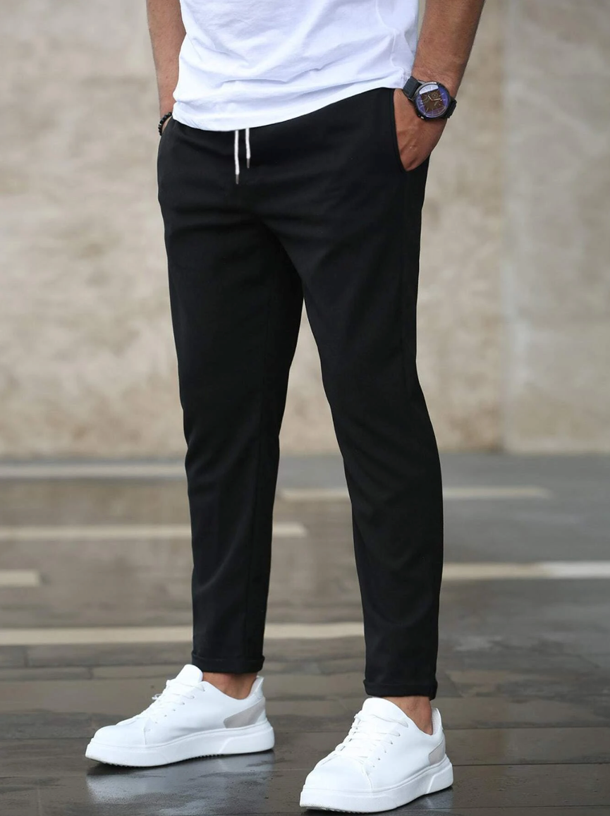 Men's Relaxed-Fit Stretch Pants with Drawstring Elastic Waist