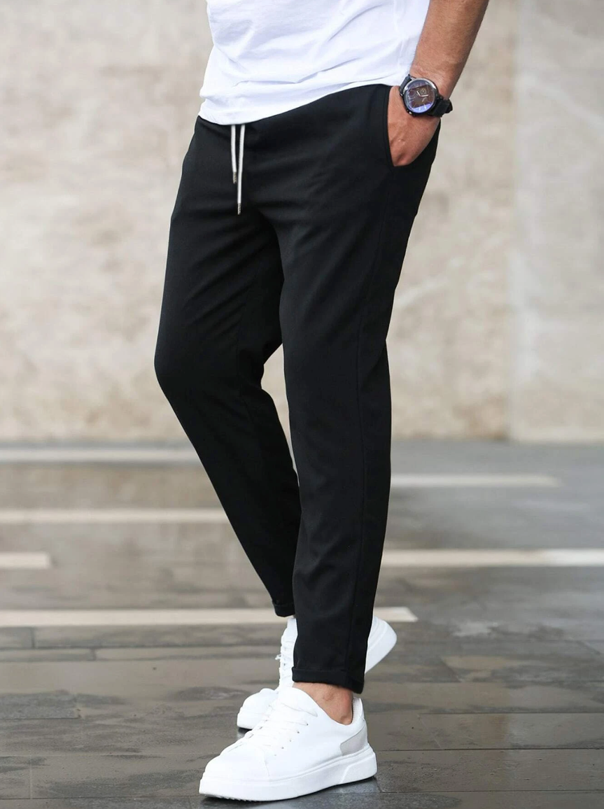 Men's Relaxed-Fit Stretch Pants with Drawstring Elastic Waist