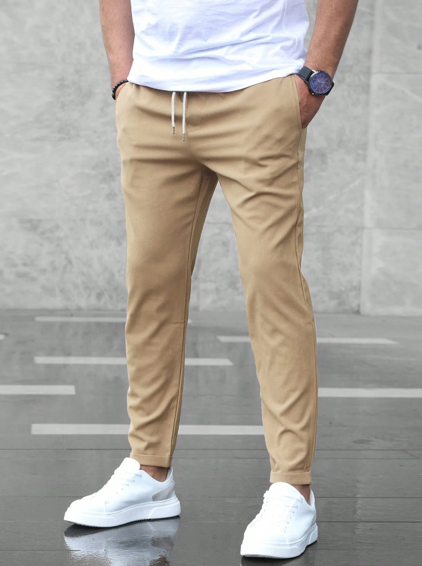 Men's Relaxed-Fit Stretch Pants with Drawstring Elastic Waist